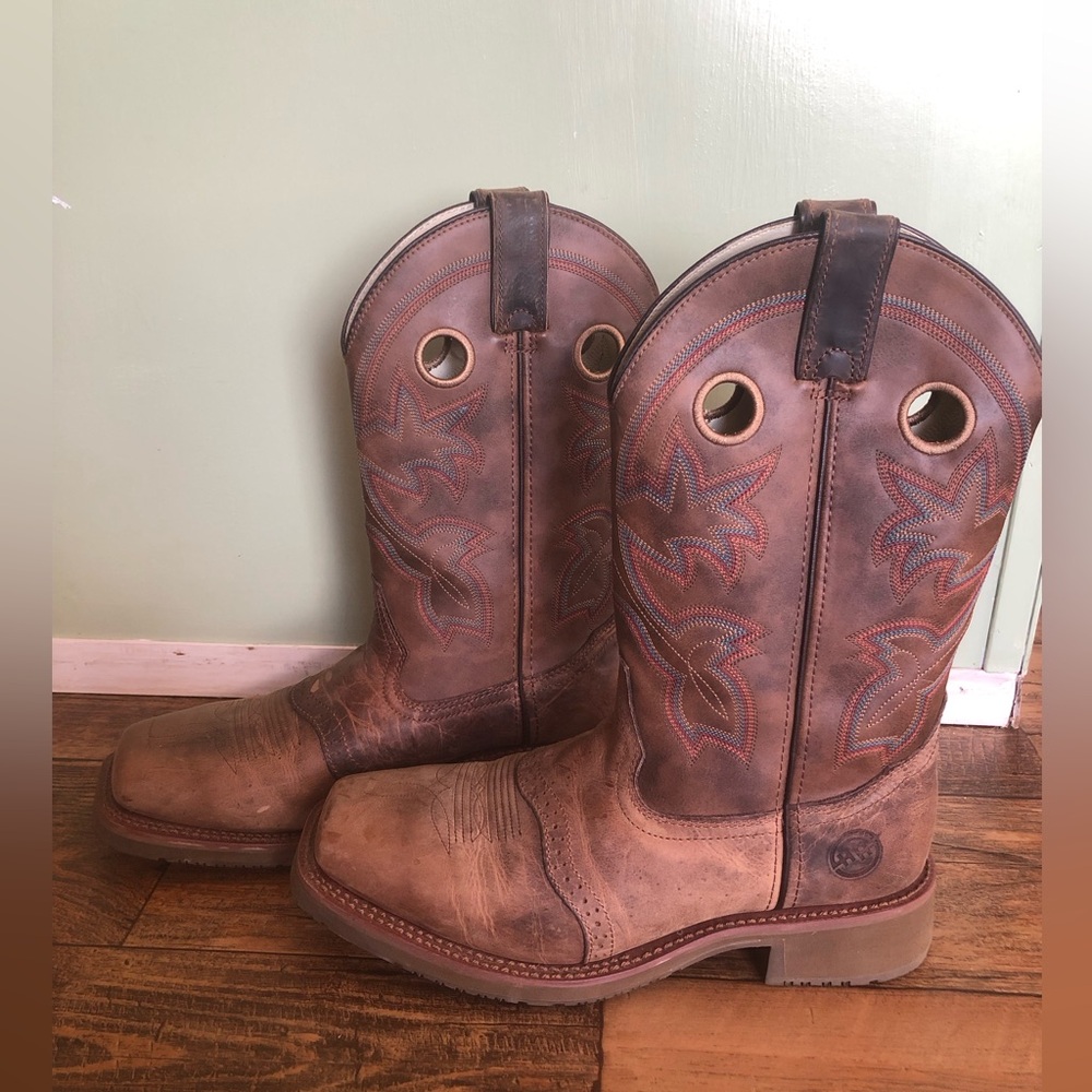 Double H Mens Boots Size 9 D Leather Pull On Square Toe DH5134 Cowboy Western